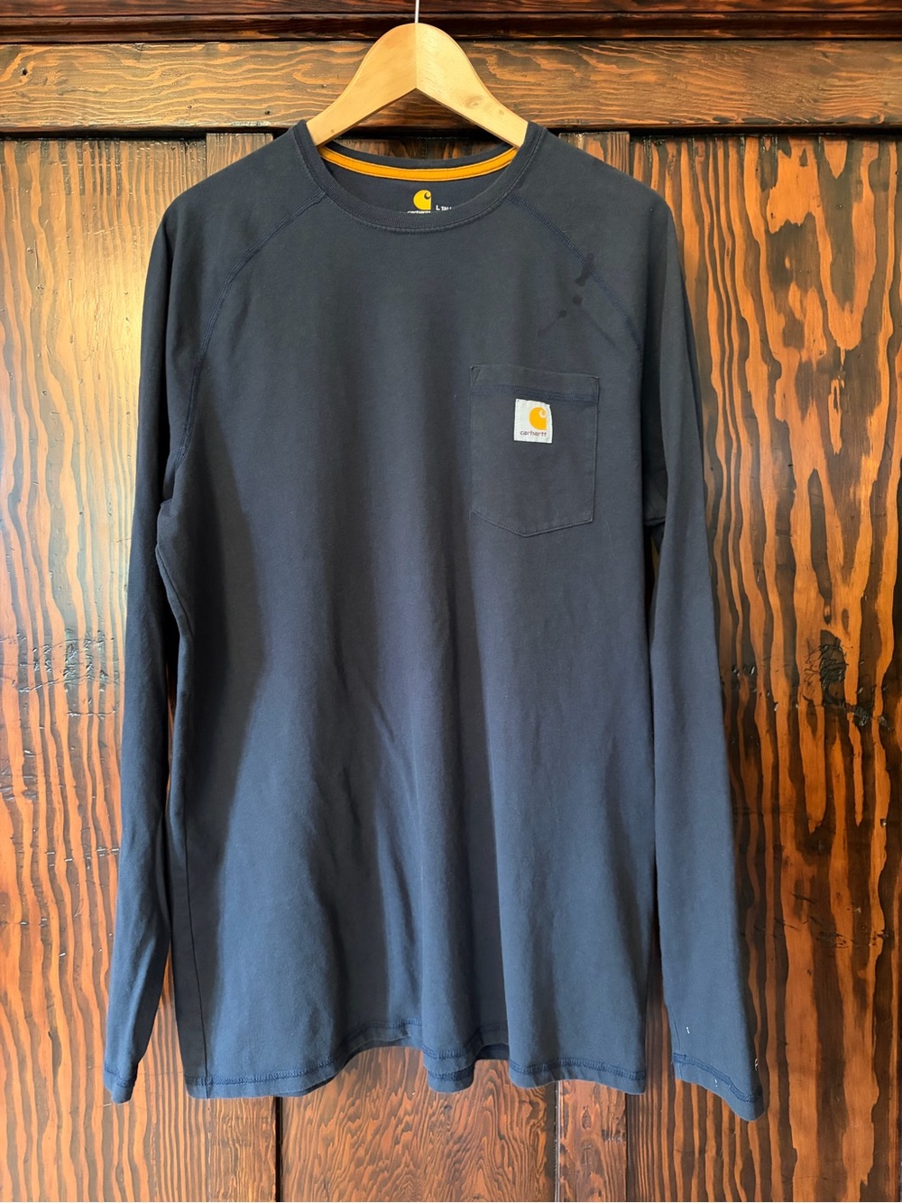Carhartt Relaxed Fit Long Sleeve Tee in Navy with Gold Logo